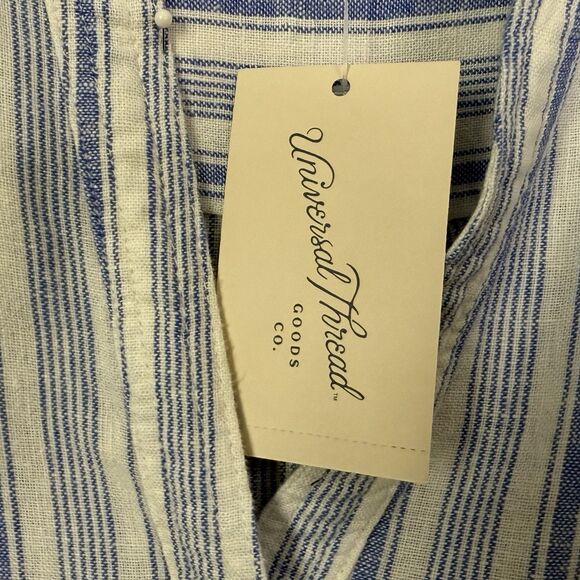 Universal Thread Pull Over Short Sleeve Shirt NWT Blue Stripe Sz XXL Linen Blend - Picture 6 of 11